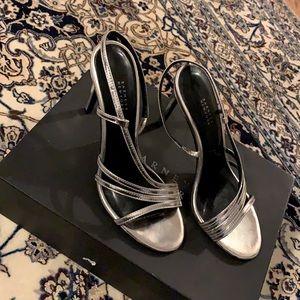 Barneys Silver strappy 4” heels